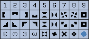 Symbol key for Number Space: Two Squares and single-color mode.